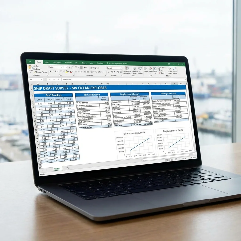 Example of a professional Draft Survey Calculation Sheet Excel Spreadsheet for Draft Survey